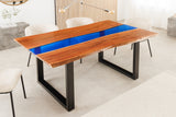 Dining table LIQUID 160cm acacia wood blue epoxy strip