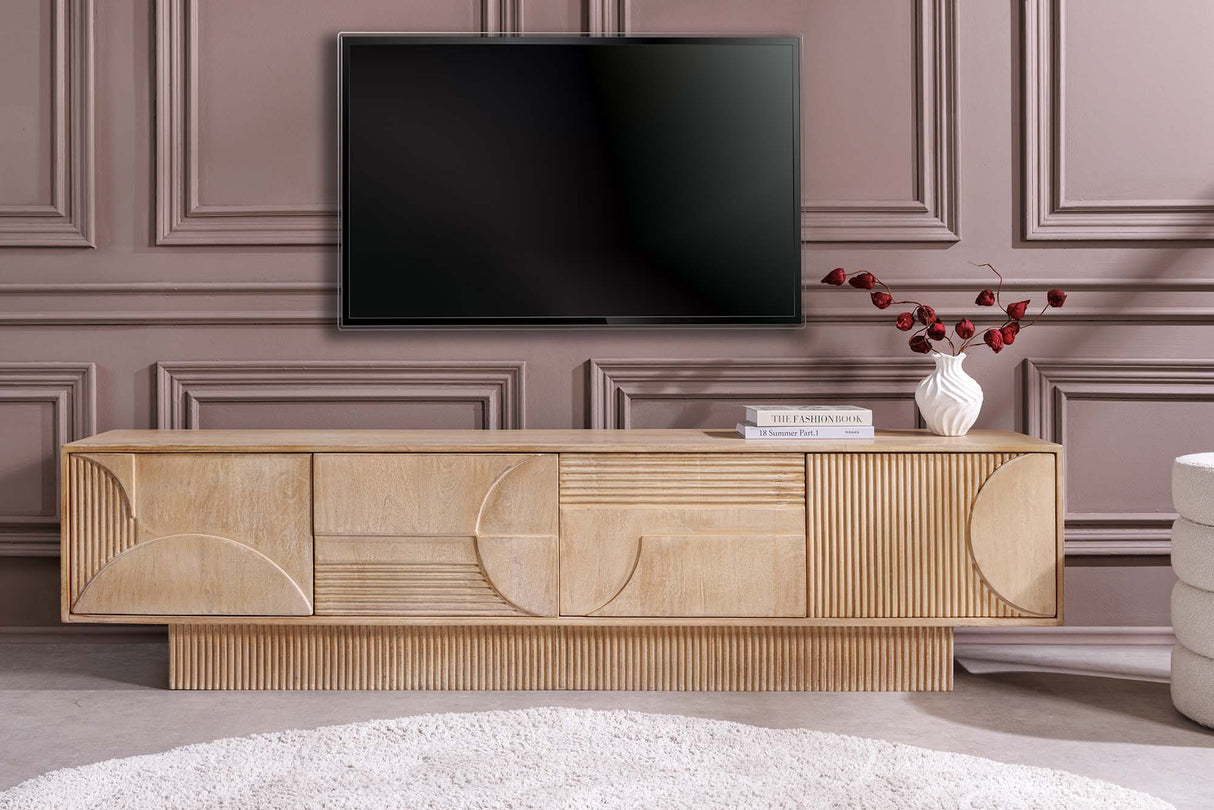 TV Board ART DECO 200cm 3D mango wood natural white