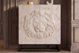 Highboard LION 120cm 3D lion front mango wood creamy w/ black metal frame