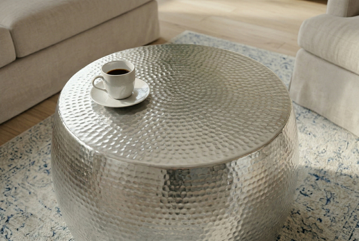 Coffee table ORIENT 60cm hammer stroke effect silver