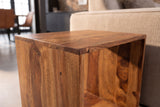 Side table MAKASSAR 45cm w/ open storage compartment sheesham wood brown stone finish