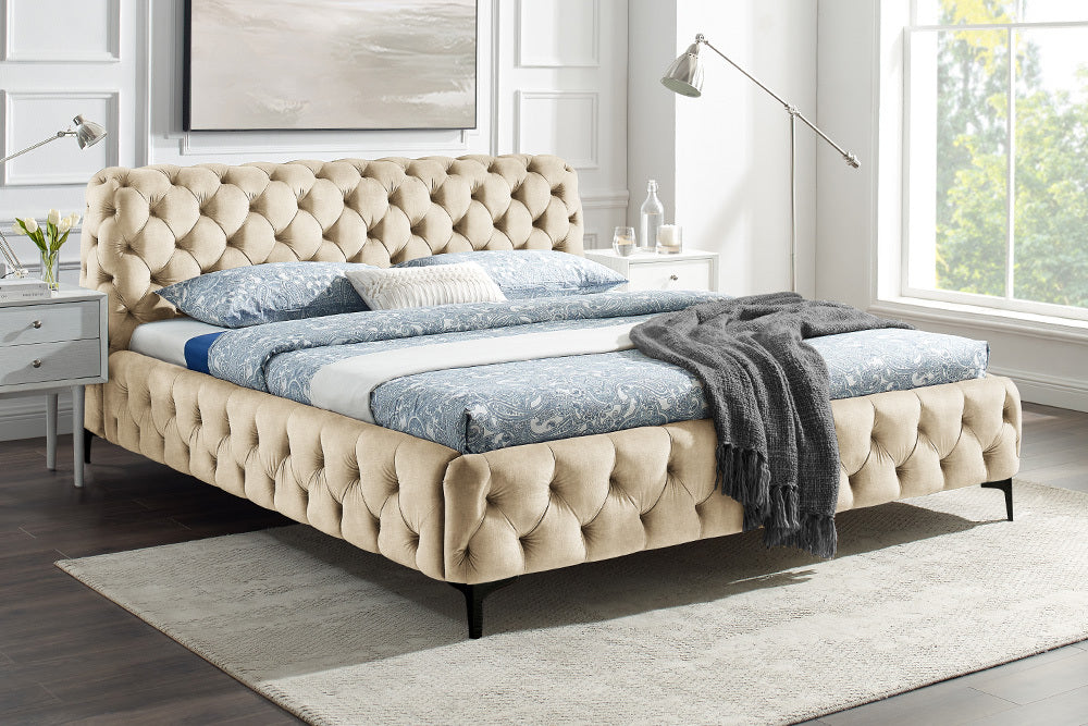 Bed MODERN BAROCK 180x200cm velvet champagne in chesterfield style