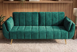 Sofa bed DIVANI 220cm 3-seater w/ armrest cushions velvet emerald green metal feet gold