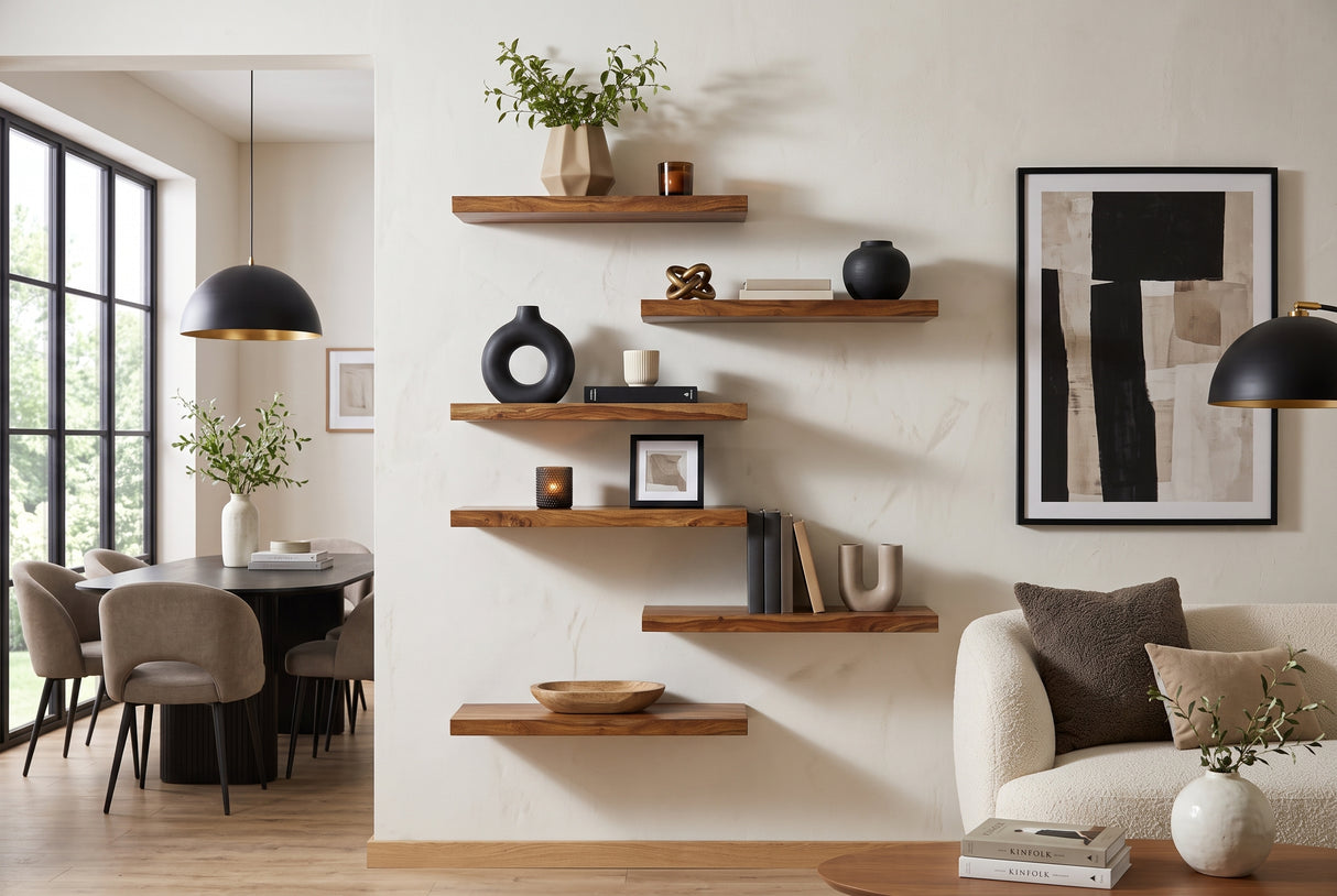 Wall shelf PURE 80cm sheesham wood brown stone finish