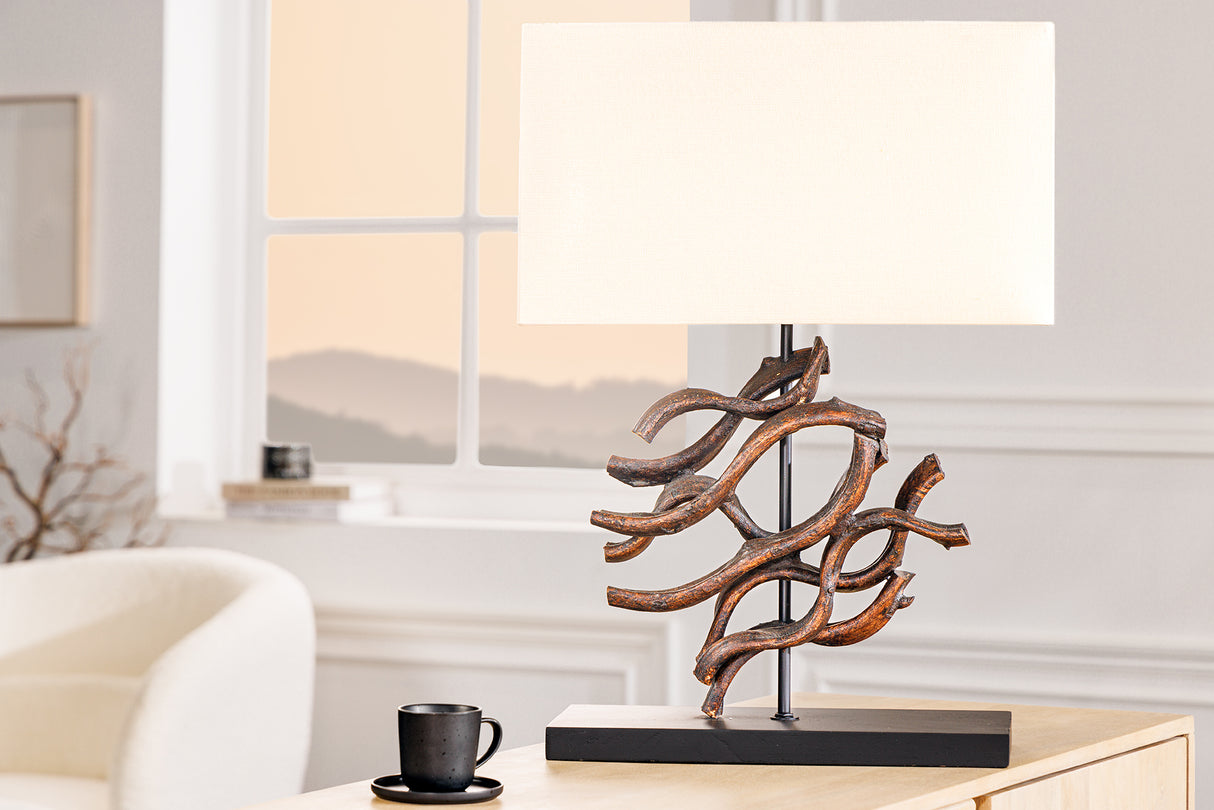 Table lamp THE WAVE 60cm teak wood lampshade beige