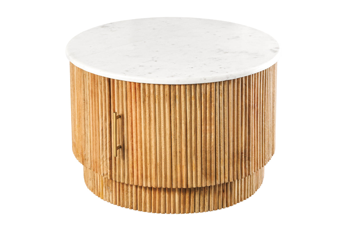 Couchtisch TRES CHIC Ø 60cm rund Mangoholz natur mit weißer Marmorplatte