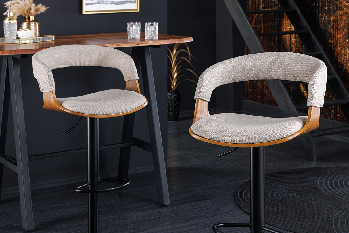 Bar stool MANHATTAN 64-85cm rotatable textured fabric beige and ash wood