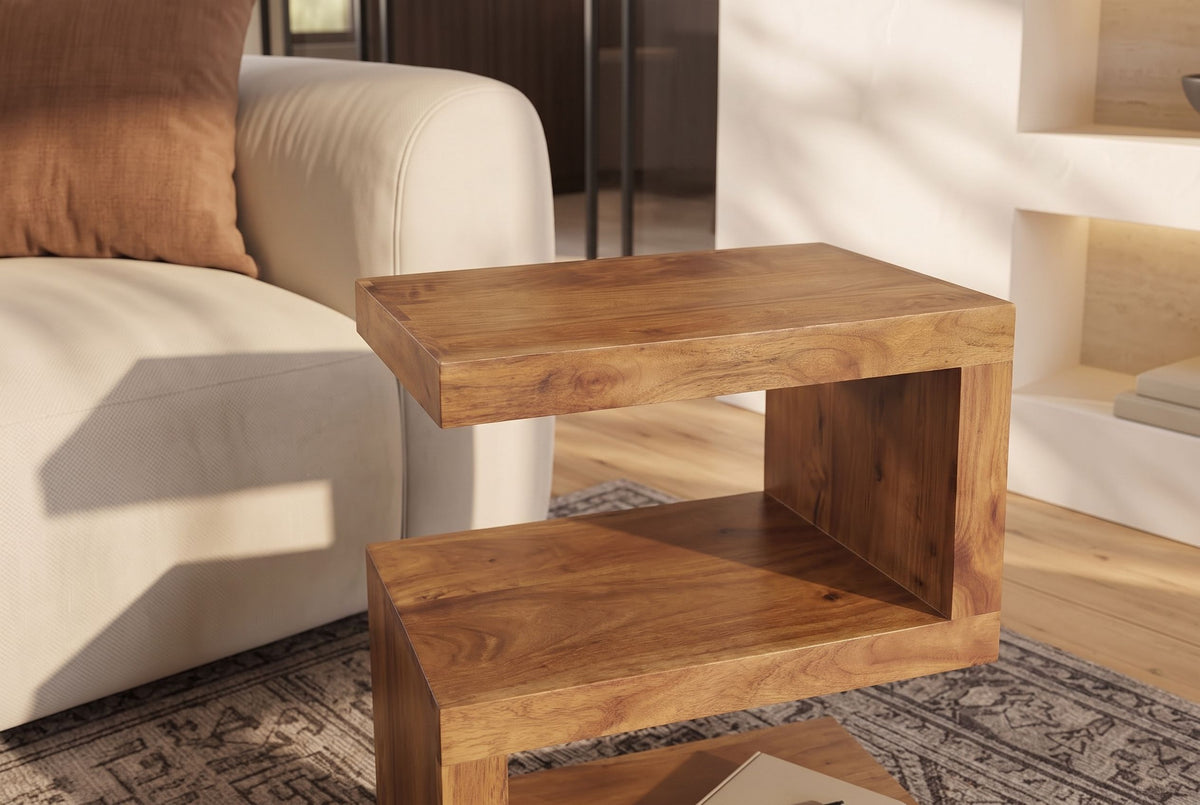 Beistelltisch S 60cm mit Stauraum Mangoholz honigfarben lasiert