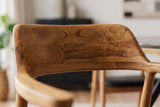 Chair KENNEDY w/ armrests artificial leather black and teak wood natural