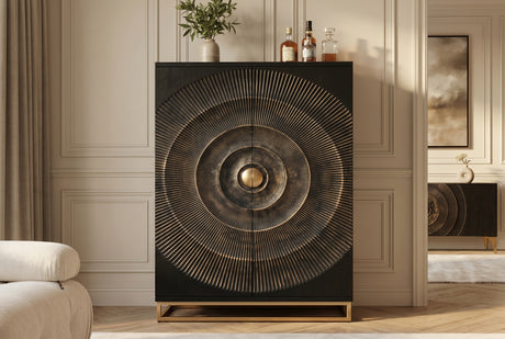 Barschrank GOLDEN SUNSET 140cm 3D Mangoholz schwarz