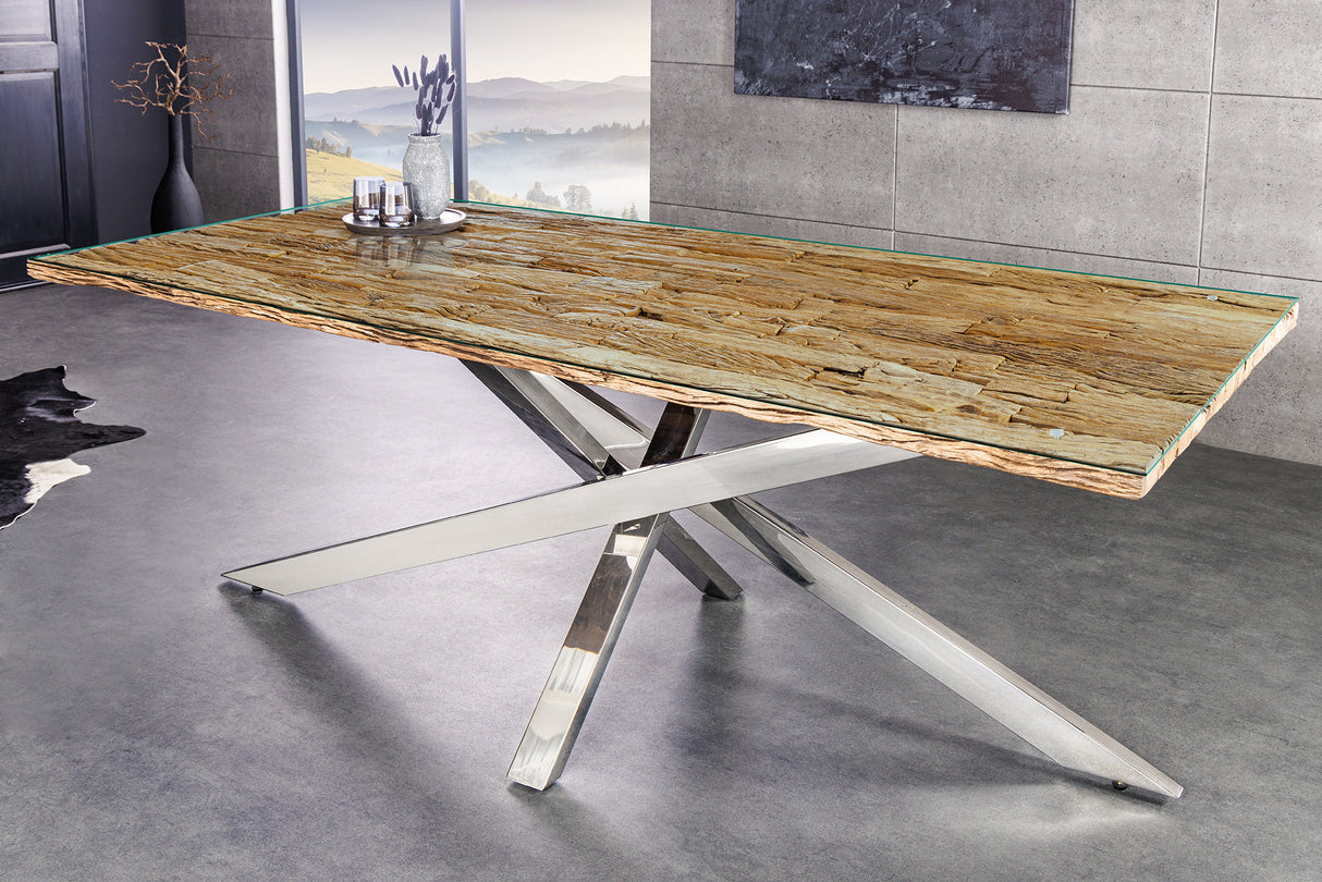 Esstisch BARRACUDA 220cm 40mm Teakholz ohne Hartglasplatte