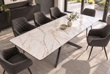 Esstisch ALPINE 160-200cm ausziehbar, Calacatta Oro Keramik in Marmoroptik, weiß mit schwarzem Sternenfuß