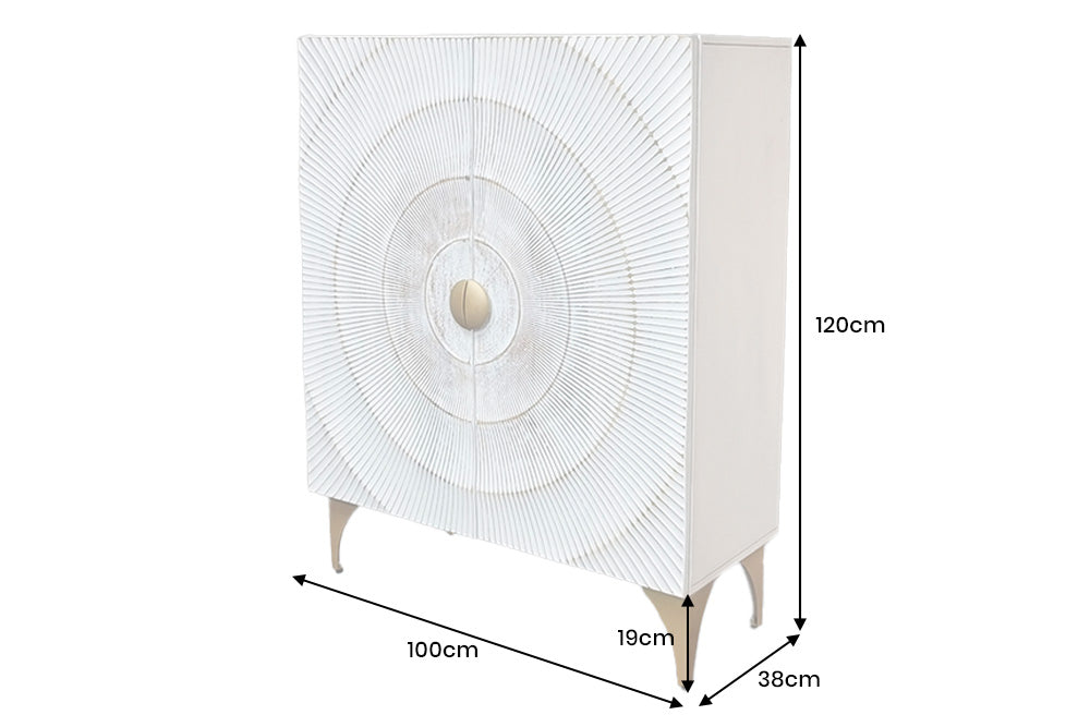 Highboard GOLDEN SUNSET 120cm 3D mango wood white gold handmade