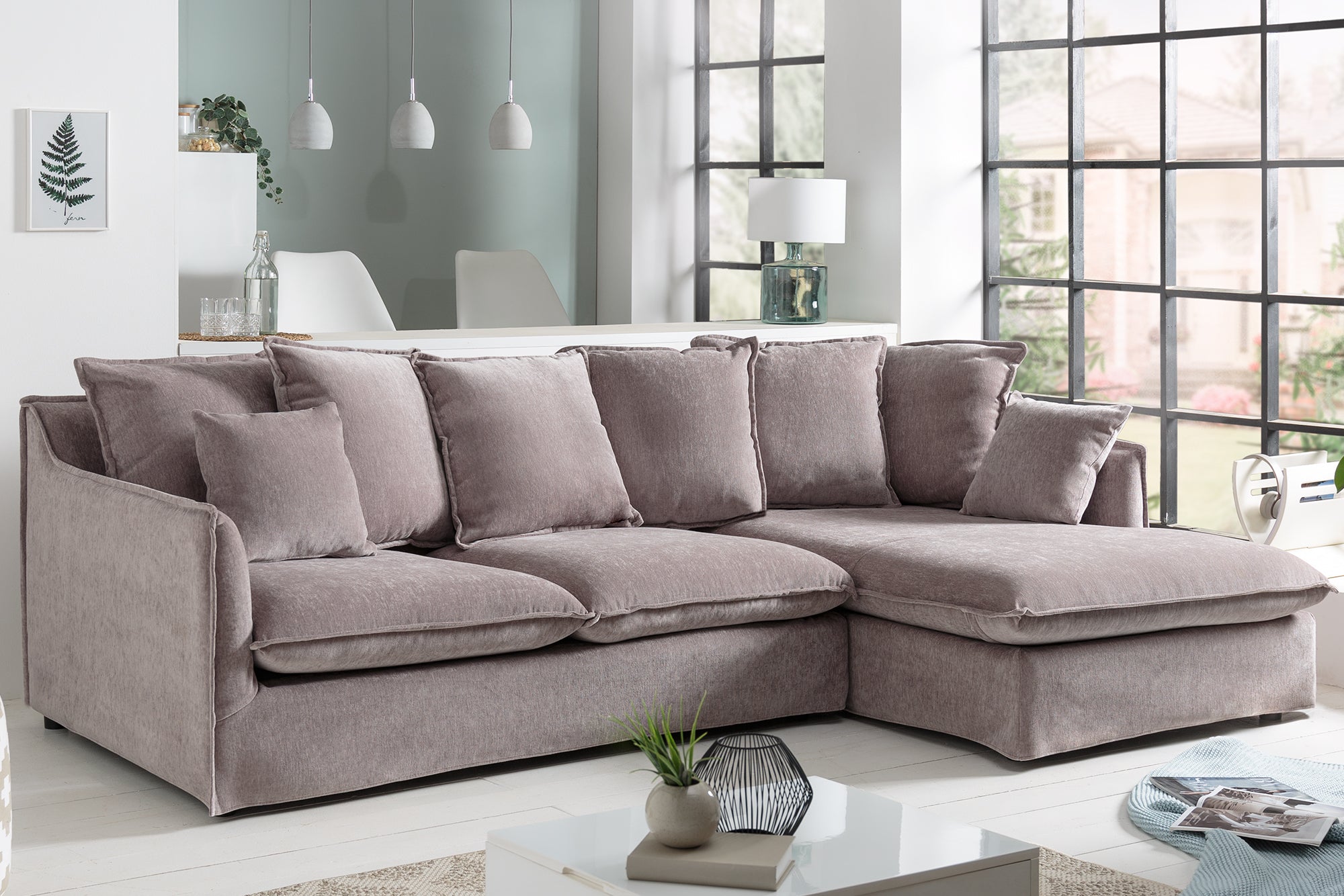 Corner sofa HEAVEN 255cm removable cover velvet taupe Invicta Interior