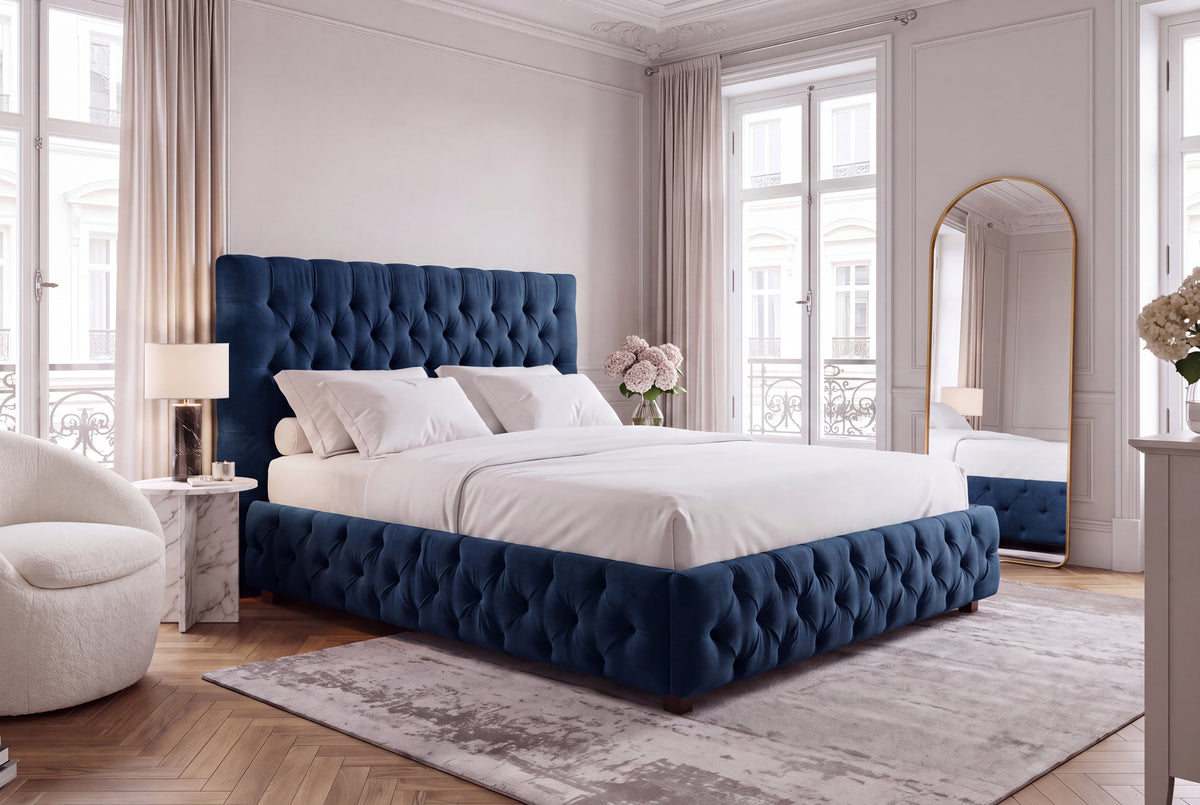 Bed PARIS CHESTERFIELD 180x200cm velvet dark blue
