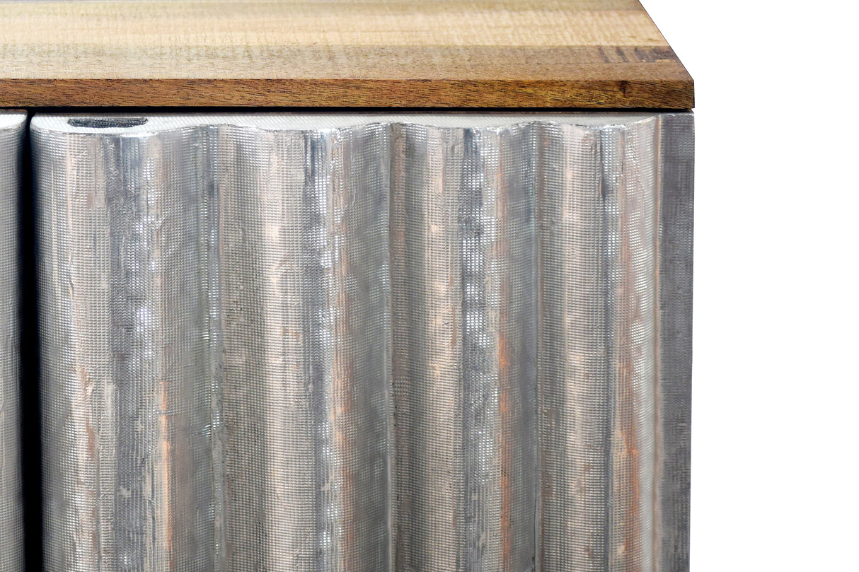 Sideboard ZALVERO 75cm Mangoholz Aluminiumfront naturfarben silber