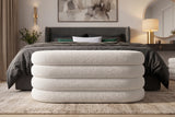 Bench chest VOGUE 85cm oval upholstered w/ storage space bouclè white