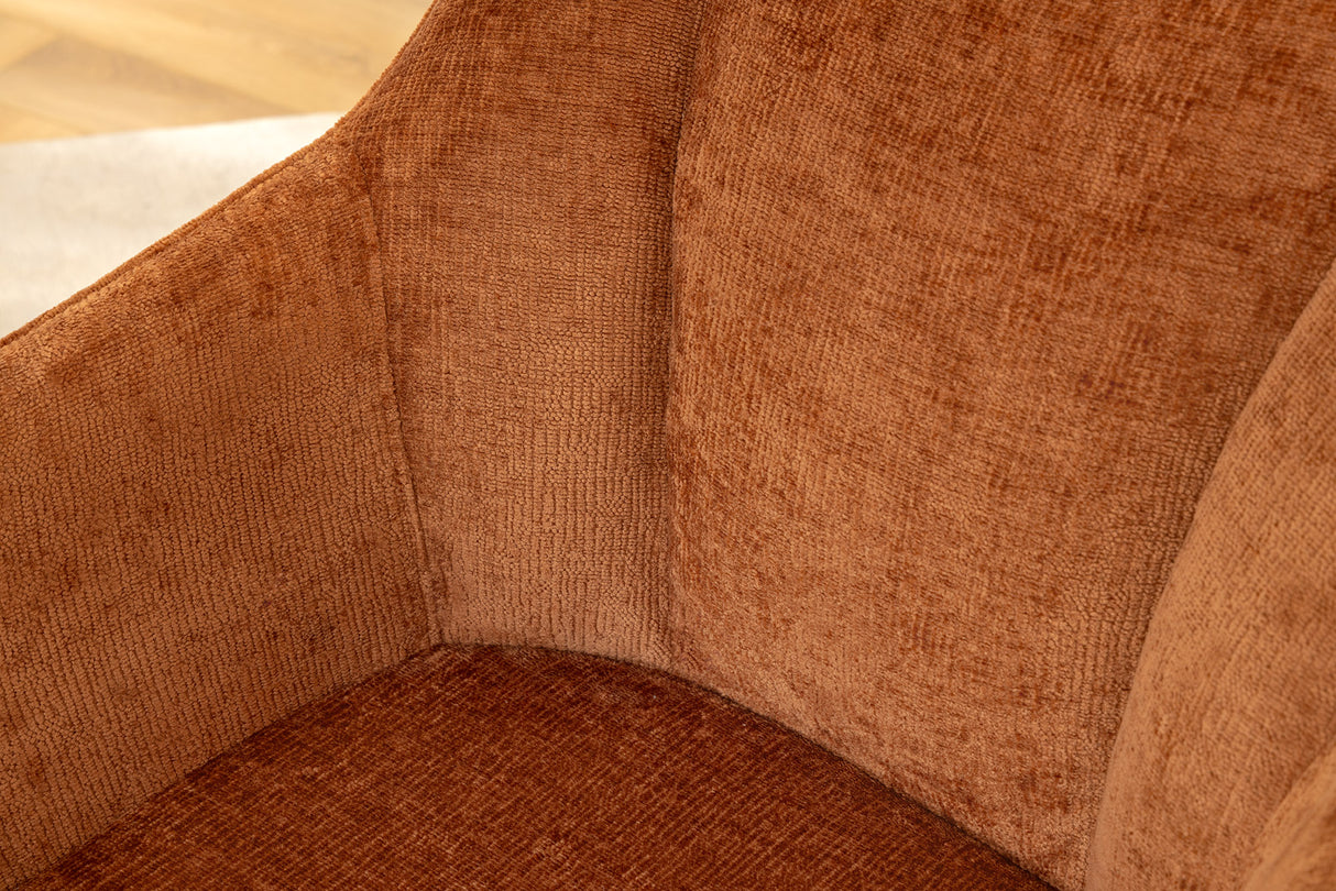 Swivel chair AVIGNON 360° w/ armrests chenille fabric rust brown and black legs