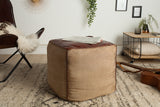 Footstool MUSTANG 45cm genuine leather and linen brown