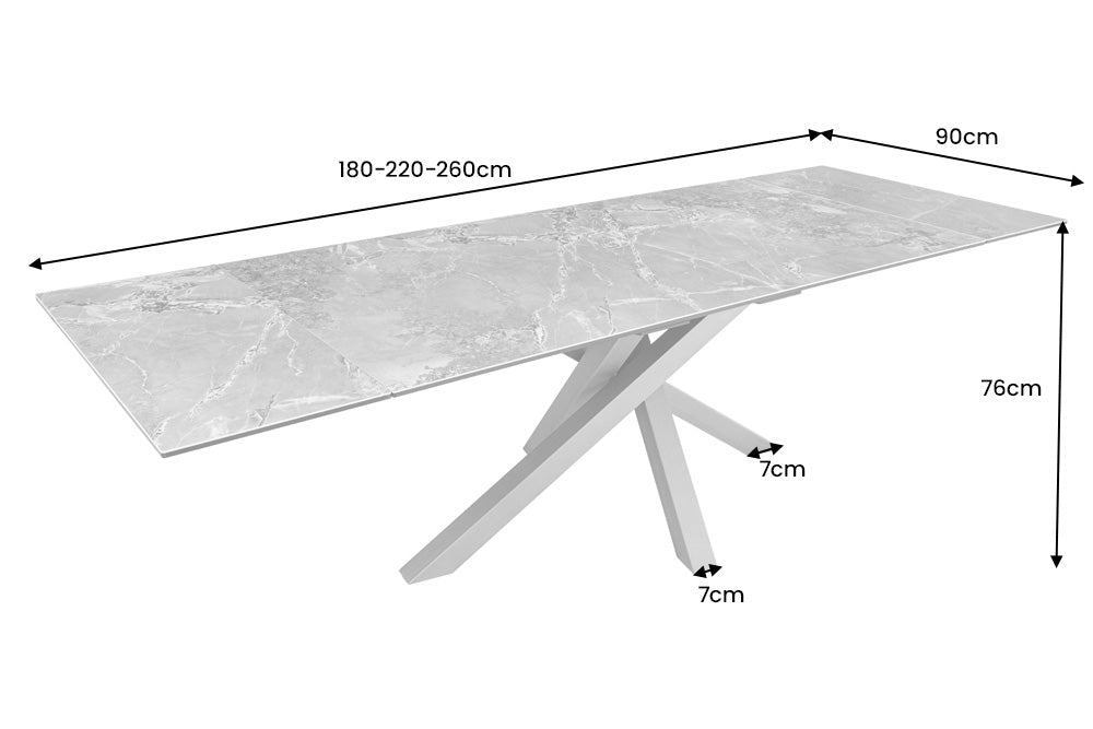 Esstisch MARVELOUS 180-220-260cm Keramik Marmor Optik grau