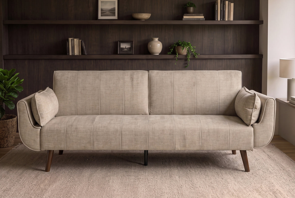 Sofa bed DIVANI 220cm 3-seater velvet champagne beige