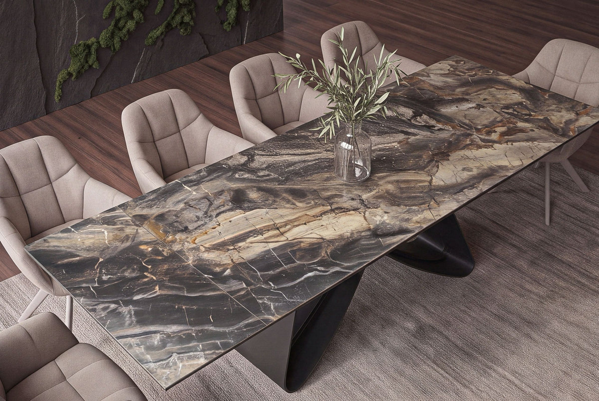Esstisch INFINITY 180-220-260cm ausziehbar Keramik Marmoroptik taupe