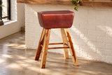 Barhocker TURNBOCK 75 cm Sitz gepolstert Mangoholz natur Echtleder kaffeebraun