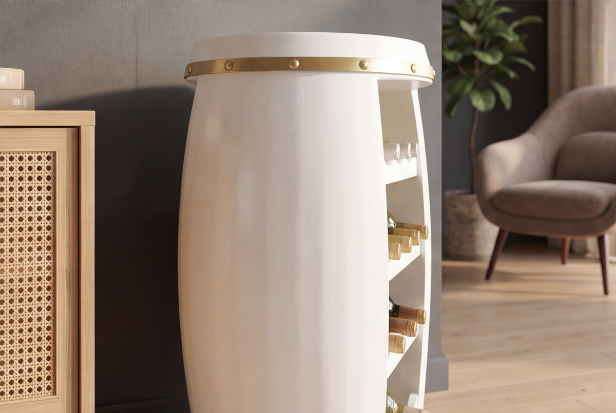 Wine barrel BODEGA 65cm for 14 bottles pine wood white