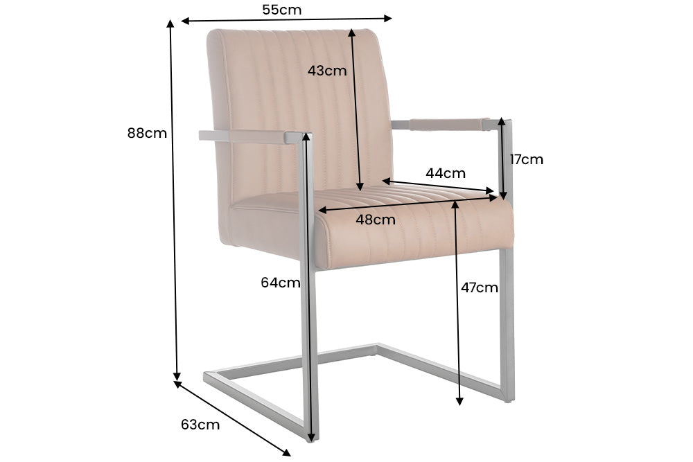 Freischwinger Stuhl BIG ASTON mit Armlehnen Federkern schwarz Metallbeine Leder schwarz