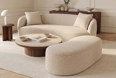 Bench chest ELEMENTAL 120cm upholstered w/ storage space bouclé champagne beige