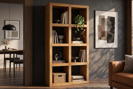 Shelf MAKASSAR 180cm 8 open compartments mango wood brown honey finish