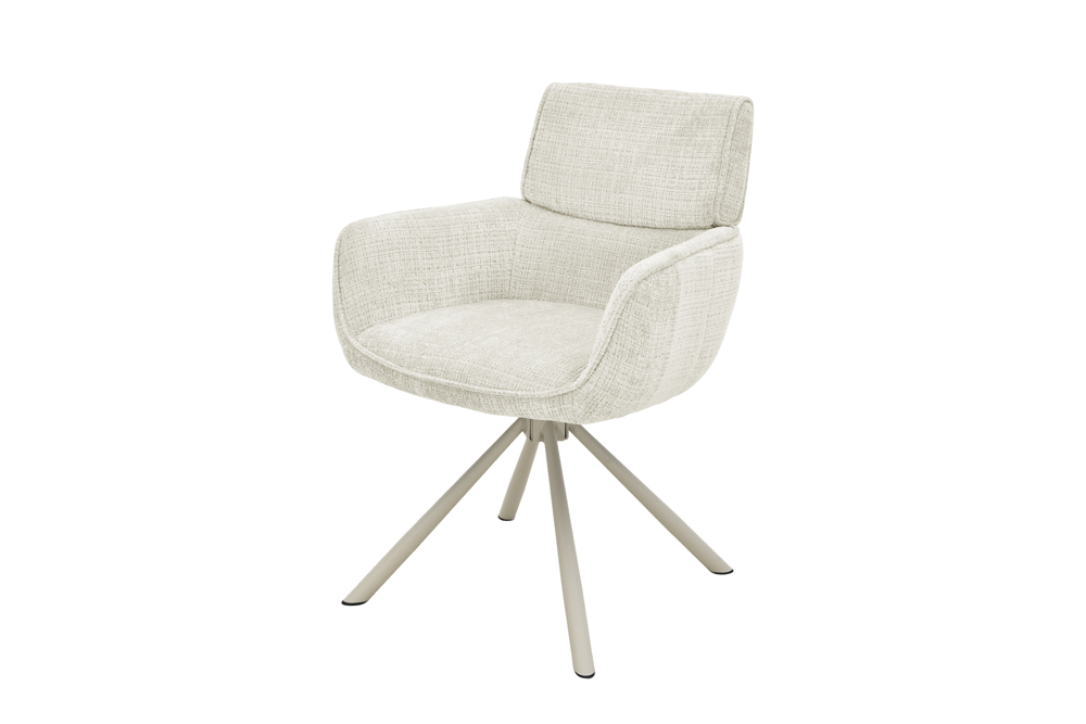 Swivel chair UNIQUE 180° auto-return w/ armrests chenille fabric beige champagne