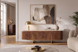 TV-Board GATSBY 160cm retro style mango wood travertine top brown gold