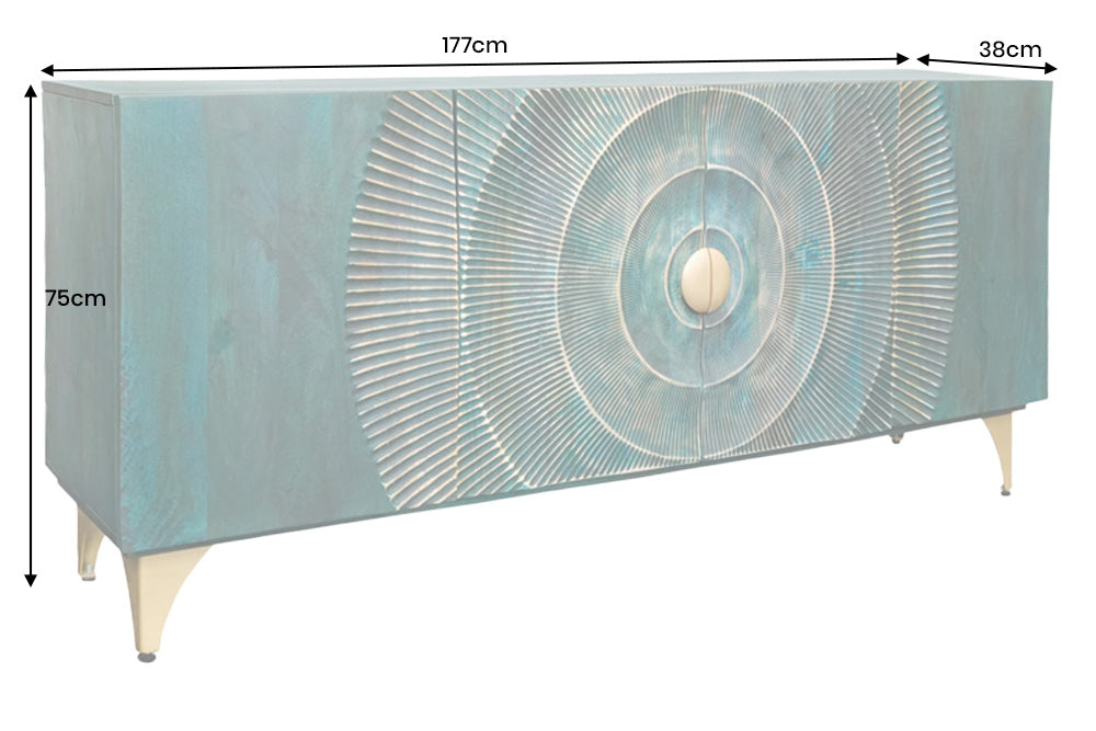 Sideboard GOLDEN SUNSET 180cm 3D mango wood turquoise