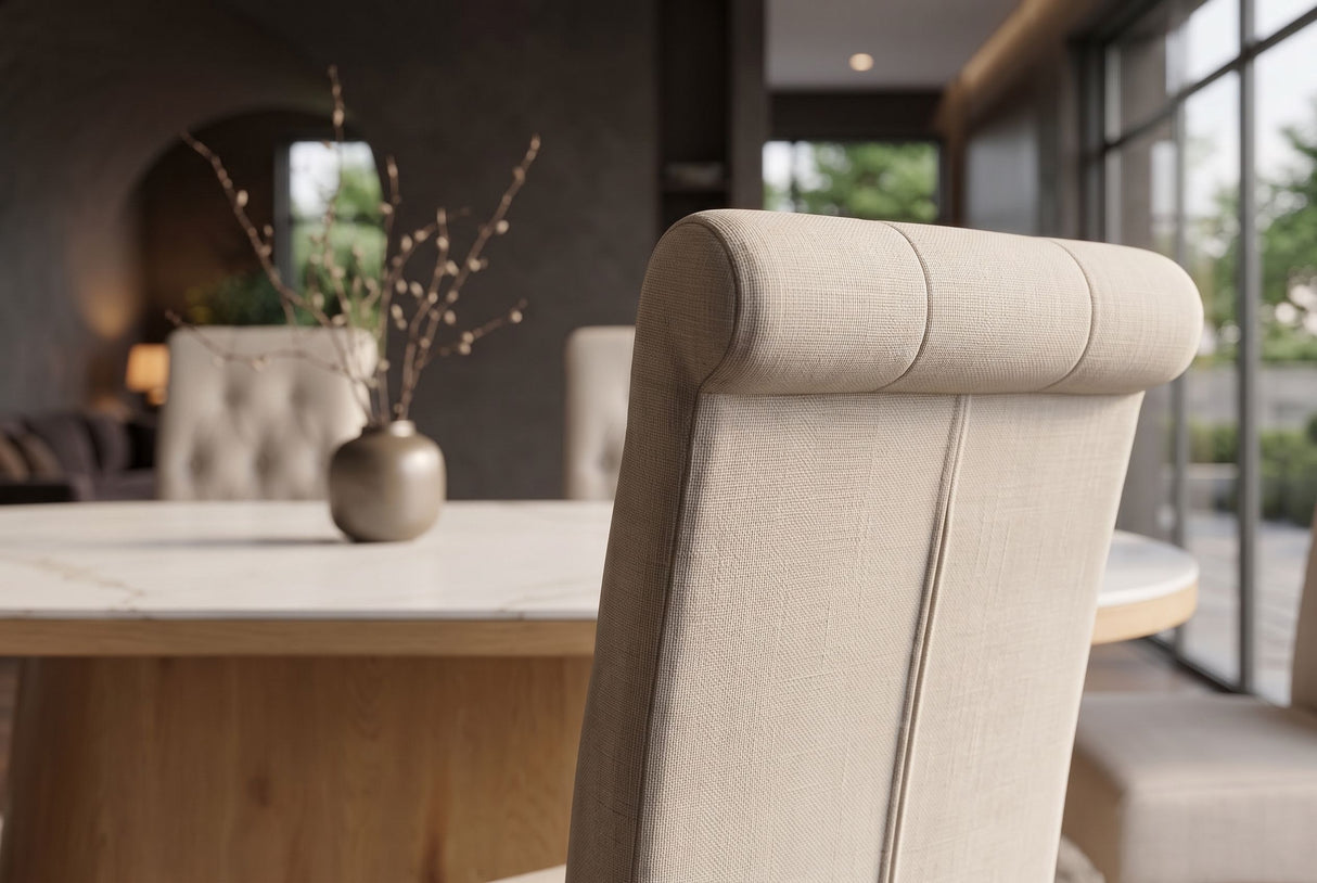Chair CASA w/ neck roll flat woven fabric beige