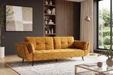 Sofa bed BOUTIQUE 215cm 3-seater w/ armrest cushions square quilting vogue velvet mustard yellow