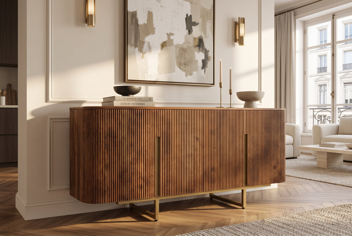 Sideboard GATSBY 160cm retro style mango wood brown gold