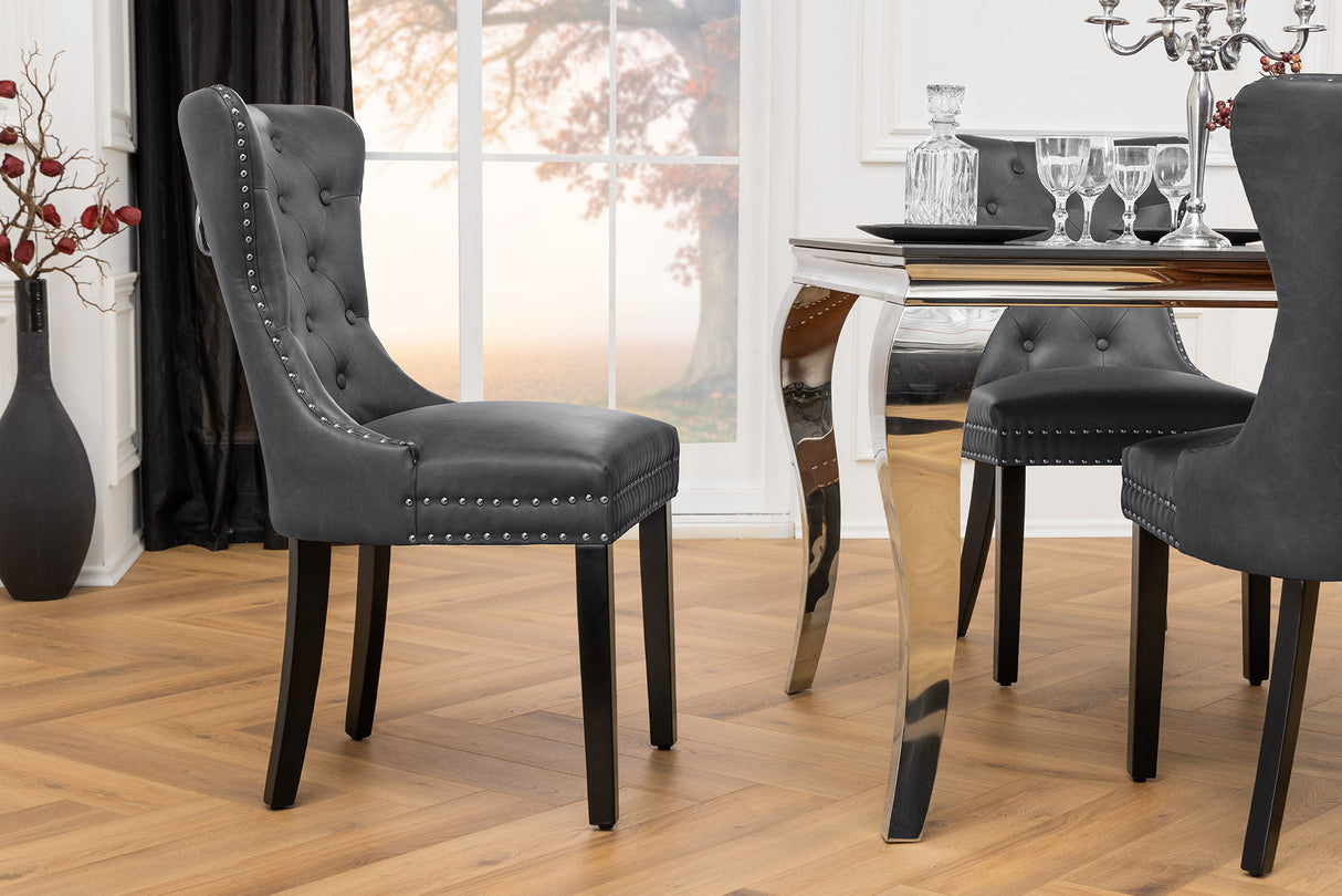 Stuhl CASTLE mit Komfortgriff Kunstleder Vintage schwarz im Barockstil