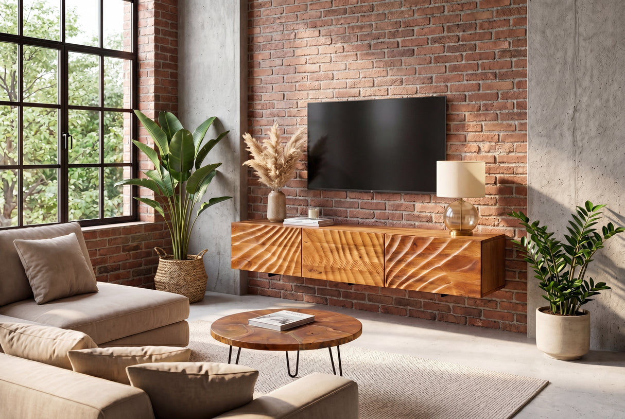 TV-Board SCORPION 160cm 3D hanging lowboard mango wood brown