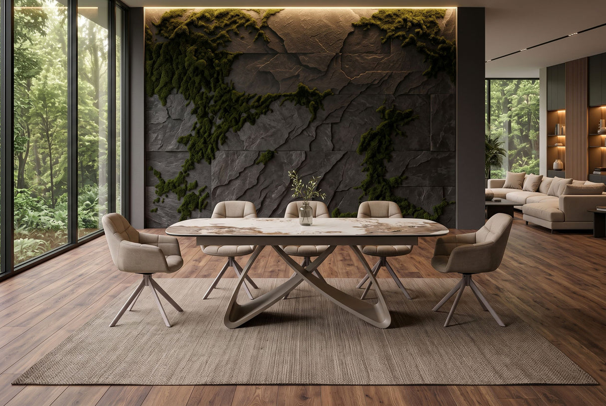 Dining table INFINITY 180-220-260cm boat-shaped extendable pandora ceramic white brown