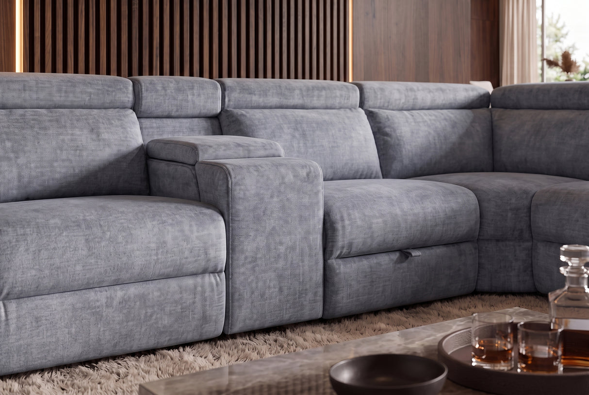 Corner sofa PRIME multifunctional electrically adjustable w/ storage space vogue velvet grey
