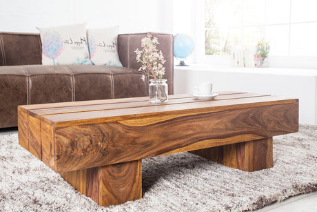 Coffee table BOLT 100cm sheesham wood brown stone finish