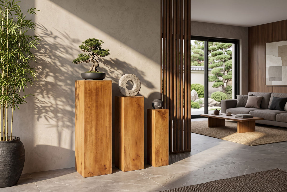 Decoration pillar MAKASSAR 60-80cm set of 3 mango wood brown honey finish