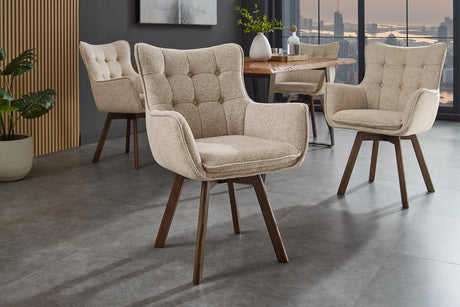 Drehstuhl THOR 360° mit Armlehnen Strukturstoff hellbeige mit Gestell Eiche dunkel natur