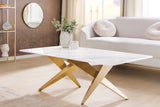 Couchtisch ART LIVING 130cm Keramikplatte aus weißem Marmor mit champagnergoldenem Rahmen