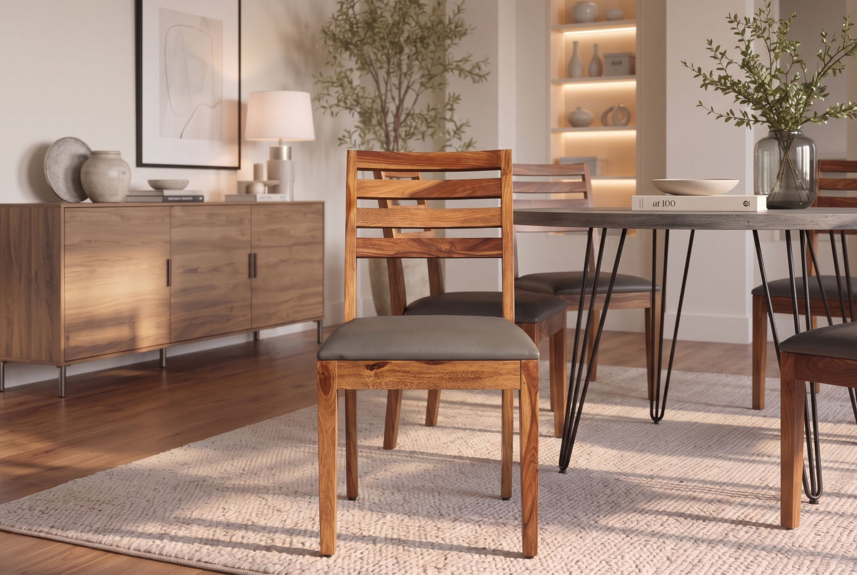 Stuhl MAKASSAR 90cm Kunstleder dunkelgrau und Palisanderholz braun