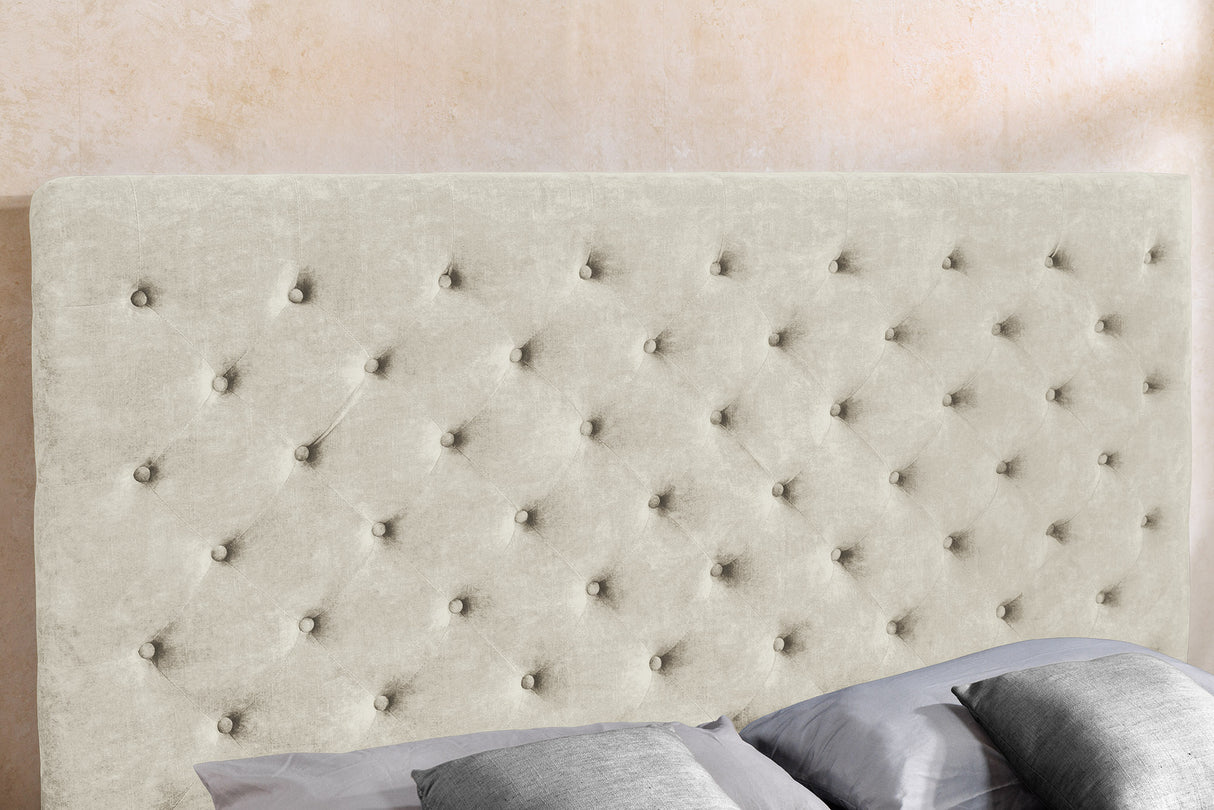 Bett PARIS 180x200cm CHESTERFIELD-Look Samt champagnerbeige mit Stauraum