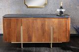 Sideboard GATSBY 160cm retro style mango wood gold marble top black