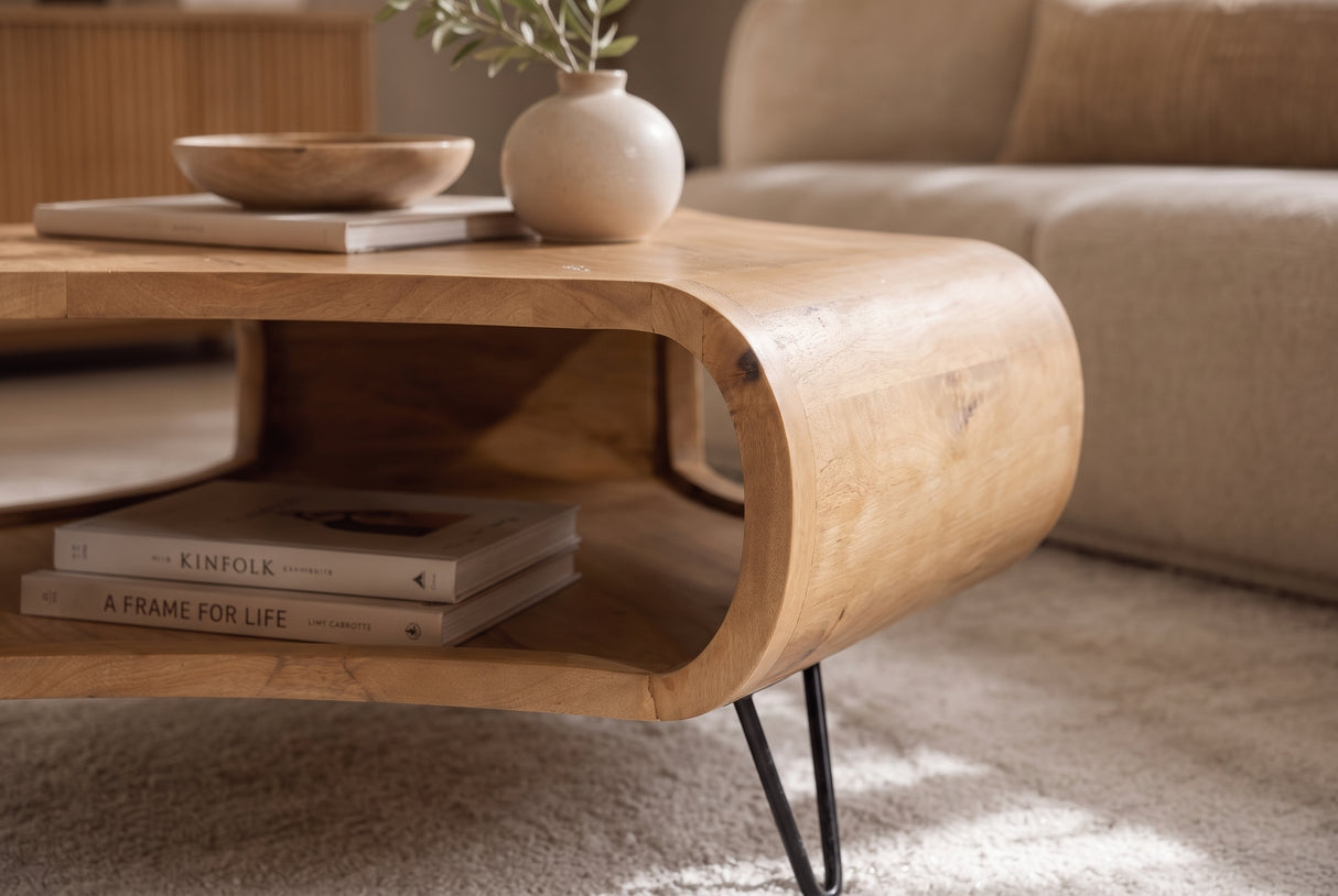 Coffee table ORGANIC LIVING 90cm w/ hairpin legs mango wood natural