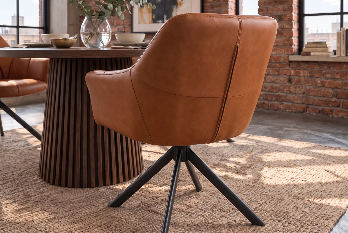 Swivel chair PAPILLON 180° rotatable w/ armrests leather cognac